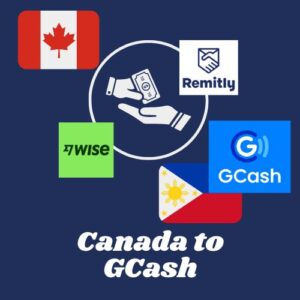 square image of showing money changing hands. Canada to GCash